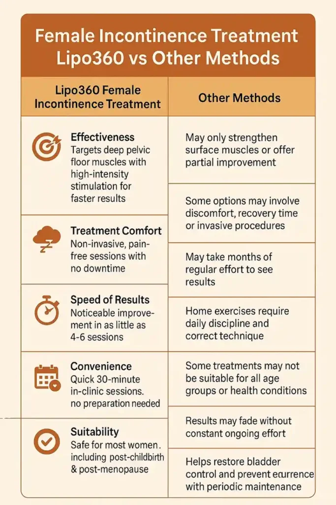 Comprehensive Guide To Female Incontinence Treatment Options 1 Table showing benefits of incontinence treatment Dunstable